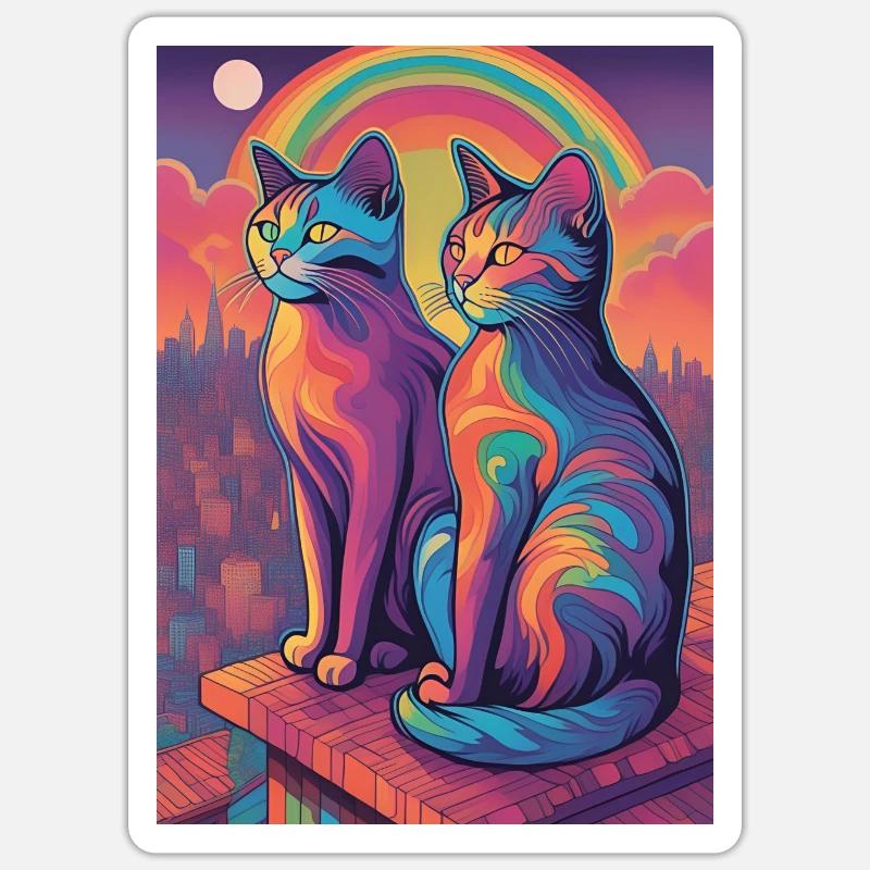 Psychedelic Cat Rainbow - Sticker size S (10 x 10 cm) - white matte