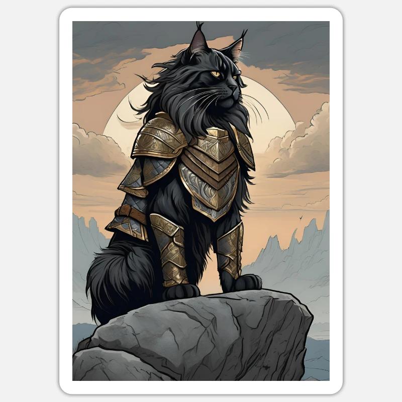 Katze Rüstung Ritter Vikinger - Sticker Größe S (10 x 10 cm) - Mattweiß