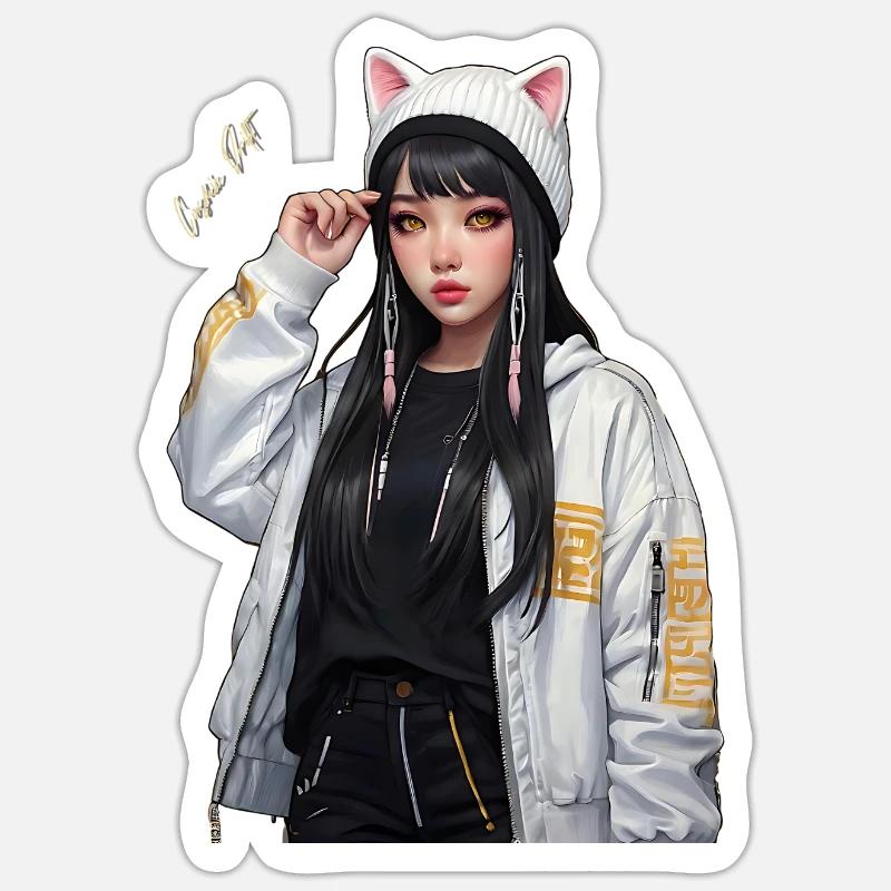 Fille d’anime - Sticker taille S (10 x 10 cm) - blanc mat