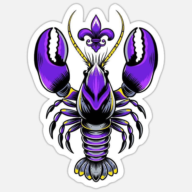 Mardi Gras Languste mit Fleur-de-Lis Design - Sticker Größe S (10 x 10 cm) - Mattweiß