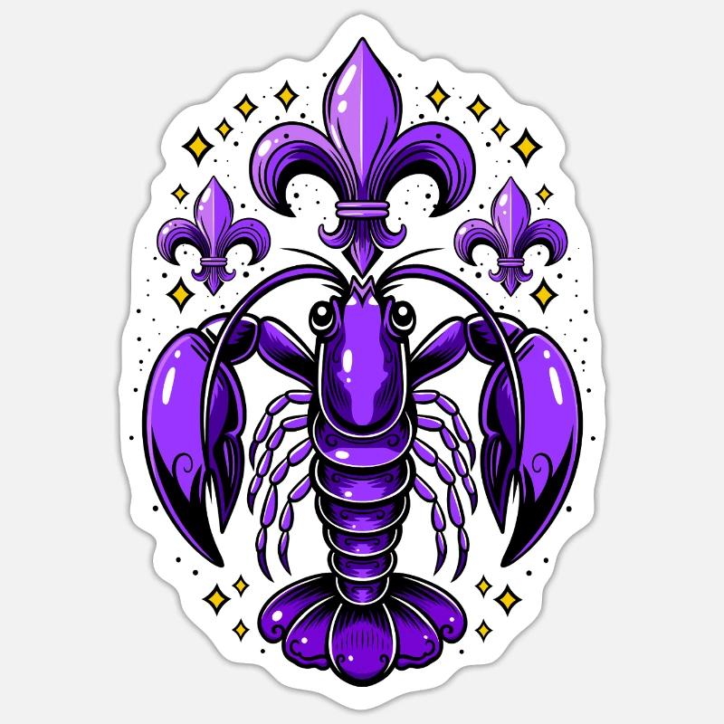 Mardi Gras crawfish with fleur-de-lis design Sticker size S (10 x 10 cm)