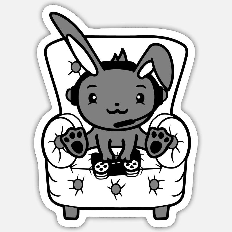 Bunny Playing Controller Console Headset Gamer Nerd Sticker size S (10 x 10 cm)