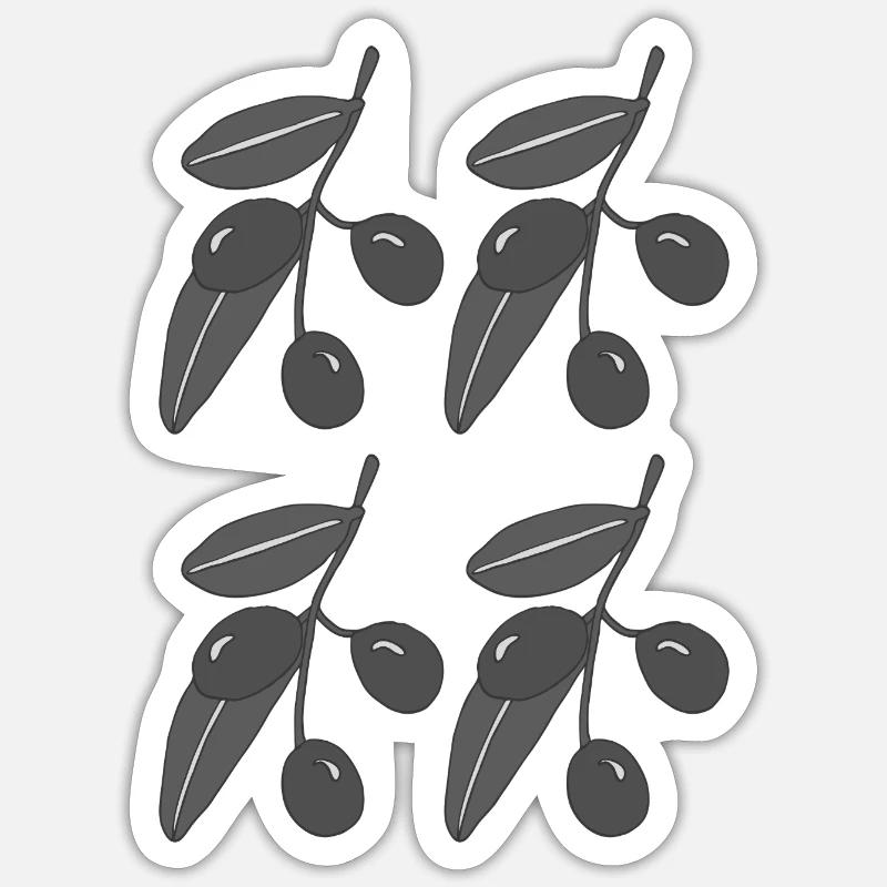 Olive branches black white - Sticker size S (10 x 10 cm) - white matte