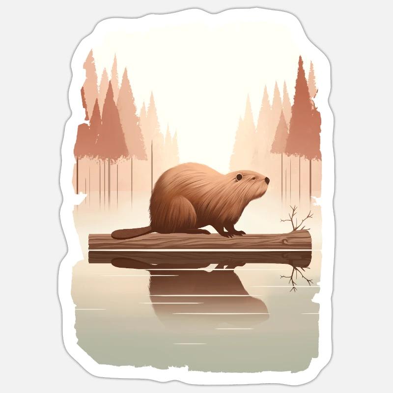 Castor - Sticker taille S (10 x 10 cm) - blanc mat