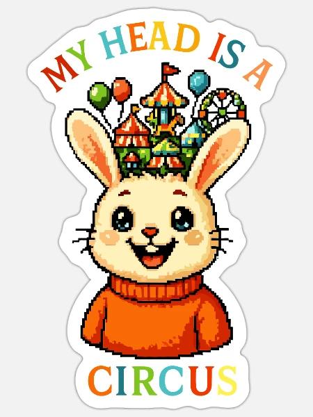 Ma tête est un cirque - Sticker taille S (10 x 10 cm) - blanc mat