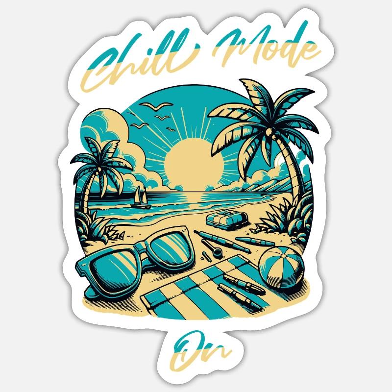 Strandsonne Chill Mode Design - Sticker Größe S (10 x 10 cm) - Mattweiß