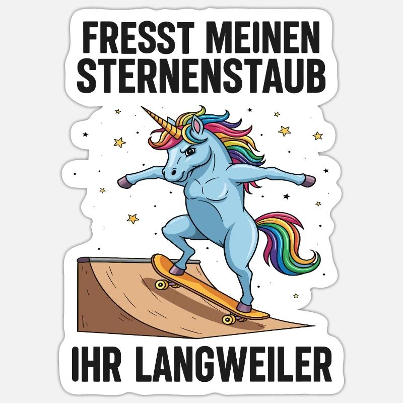 Skateboard-Einhorn - Sticker Größe S (10 x 10 cm) - Mattweiß