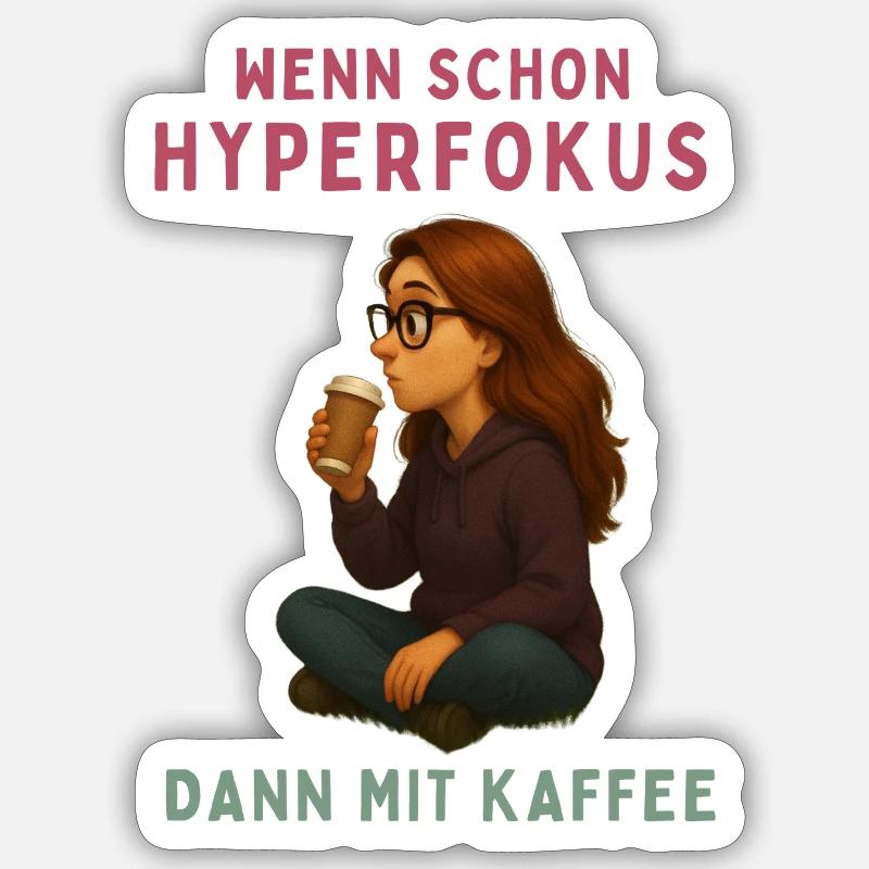 Hyperfokus? Dann aber mit Kaffee! - Sticker Größe S (10 x 10 cm) - Mattweiß