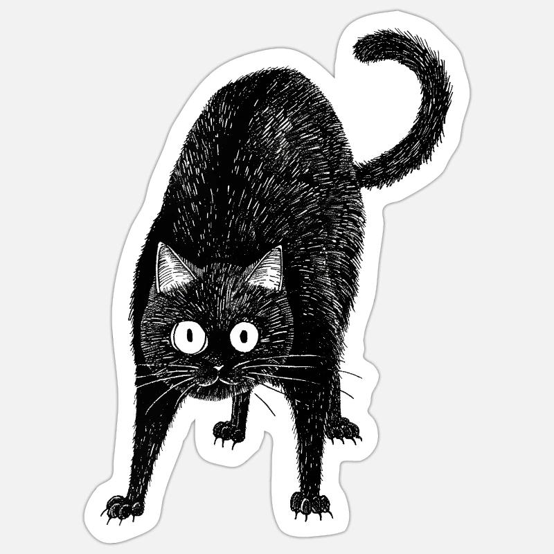 Schwarze Katze - Sticker Größe S (10 x 10 cm) - Mattweiß