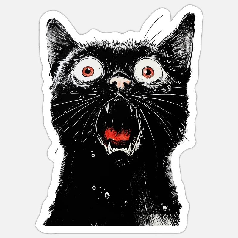 Schwarze Katze Mischa - Sticker Größe S (10 x 10 cm) - Mattweiß