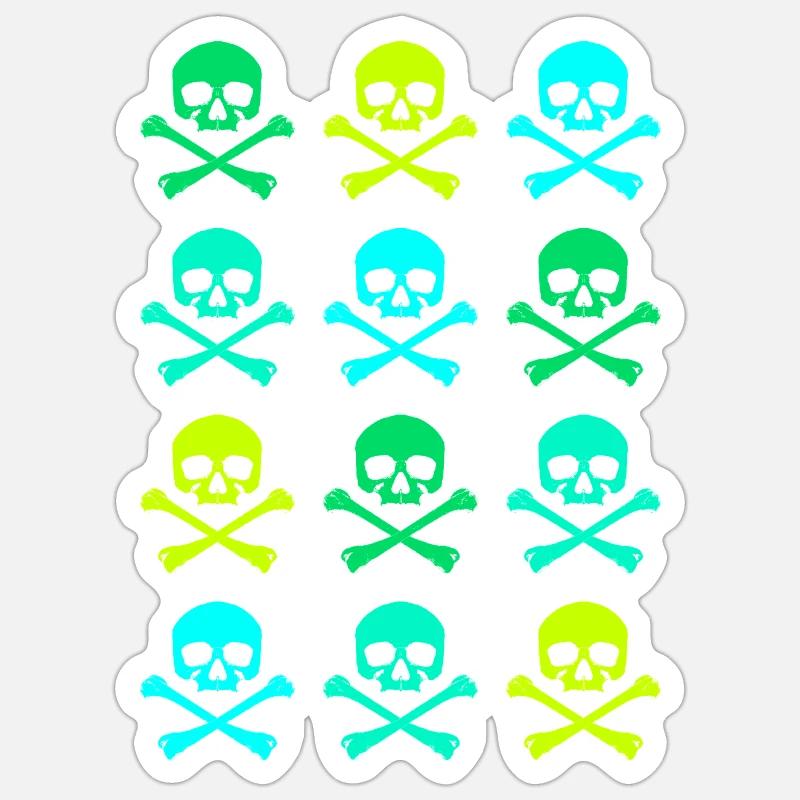 Skull / Pattern / Green - Sticker size S (10 x 10 cm) - white matte