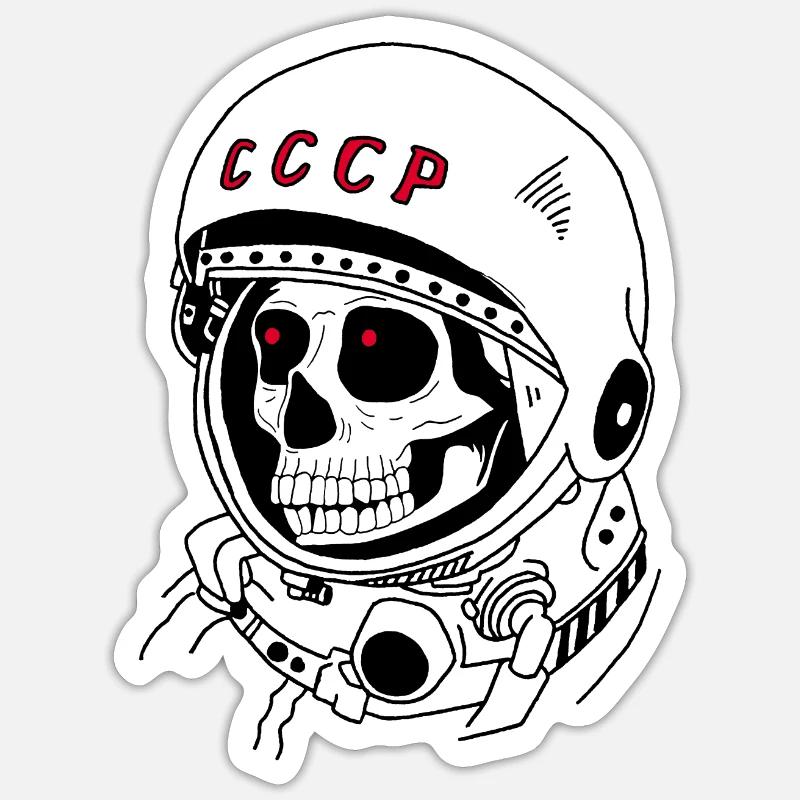 Crâne d'astronaute soviétique - Sticker taille S (10 x 10 cm) - blanc mat