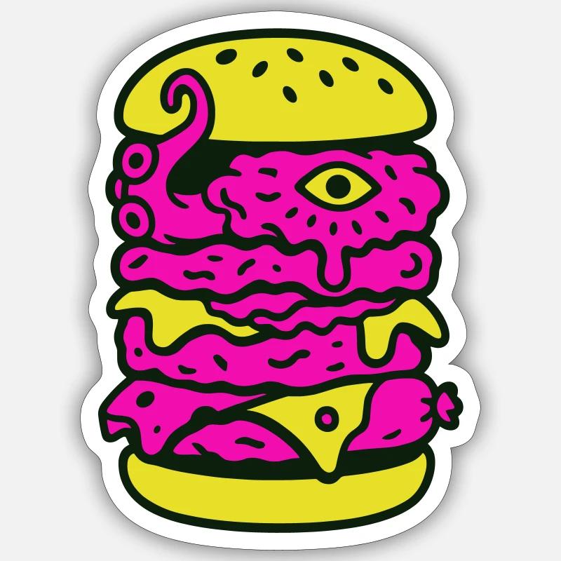 Monsterburger im Pop-Art Stil - Sticker Größe S (10 x 10 cm) - Mattweiß