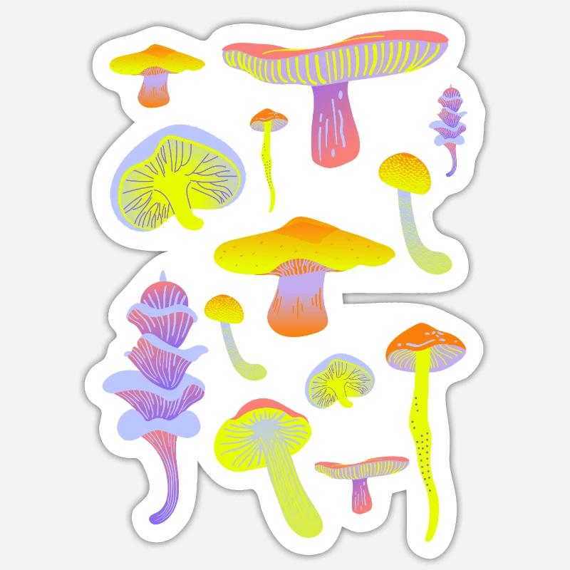 Palette néon de champignons tropicaux - Sticker taille S (10 x 10 cm) - blanc mat