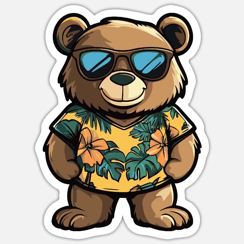Bear Comic Vacation - Sticker taille S (10 x 10 cm) - blanc mat