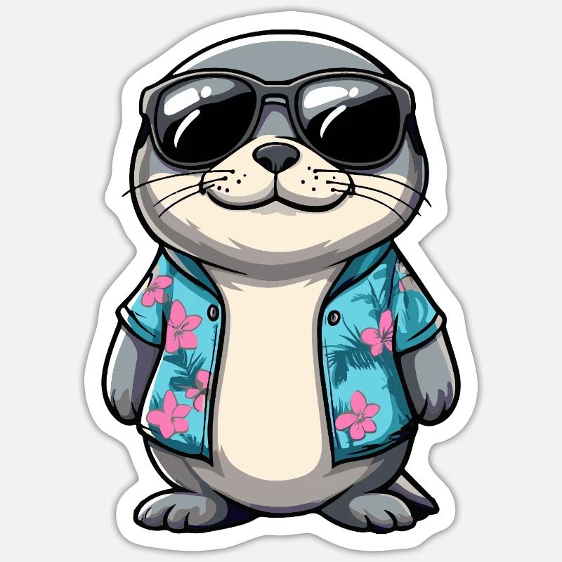 Robbe Comic Urlaub - Sticker Größe S (10 x 10 cm) - Mattweiß