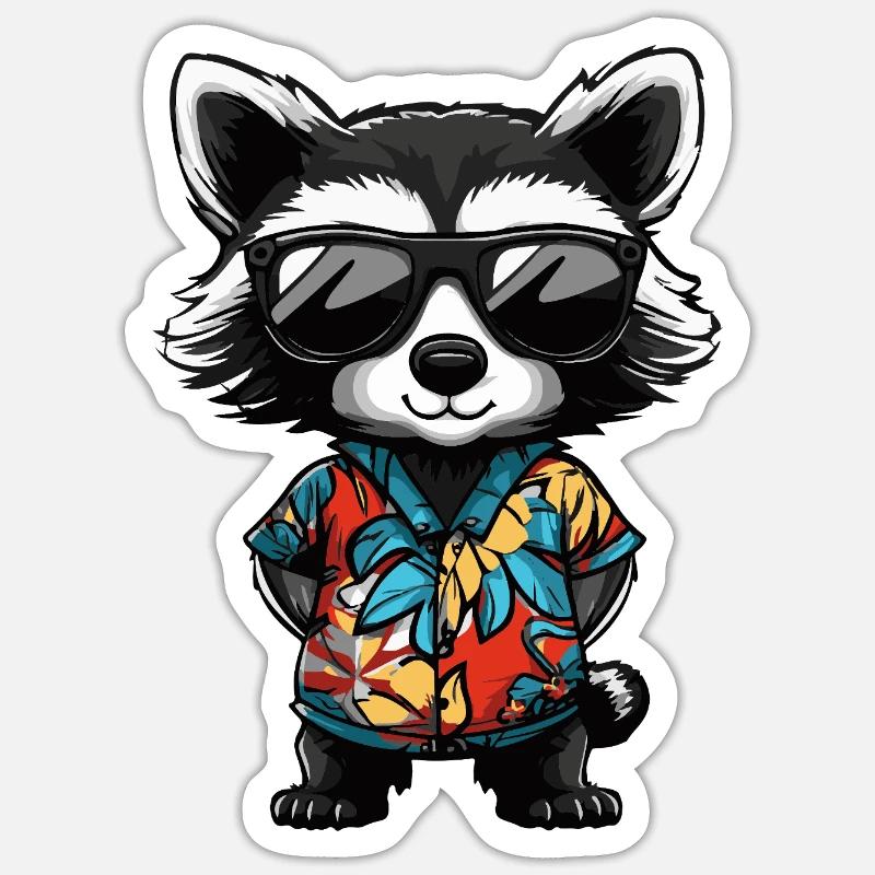 Waschbär Comic Urlaub - Sticker Größe S (10 x 10 cm) - Mattweiß