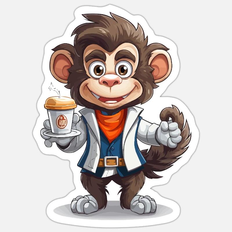 Brewing Monkey Barista - Sticker taille S (10 x 10 cm) - blanc mat