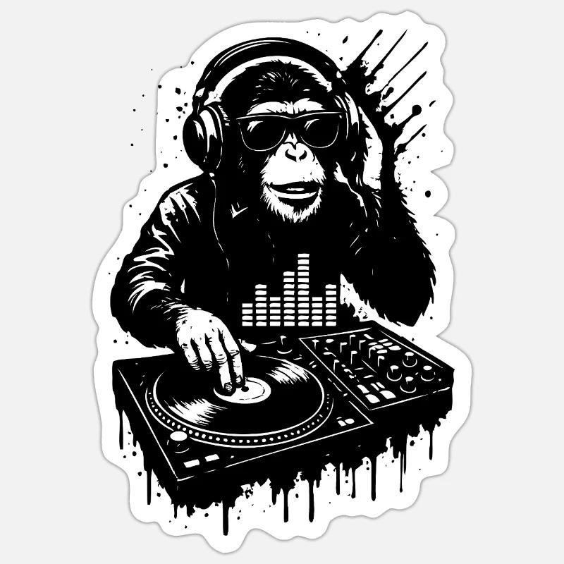 DJ Affe - Sticker Größe S (10 x 10 cm) - Mattweiß