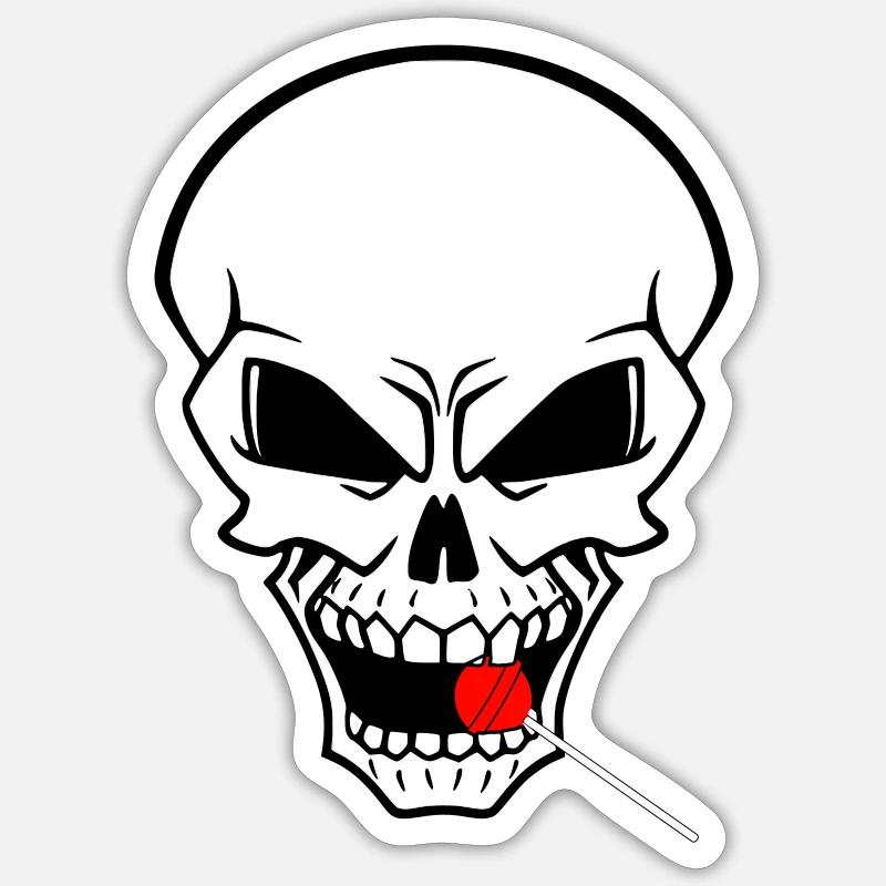 Rebel Skull with Red Lollipop - Sticker size S (10 x 10 cm) - white matte