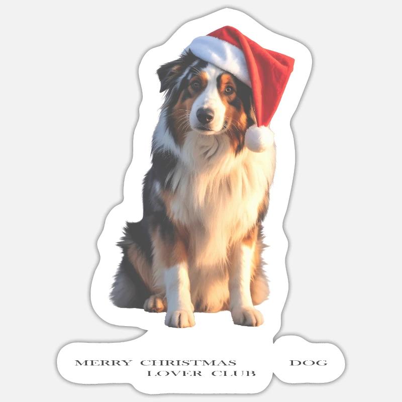 Boder Collie Weihnachts-Hund im Santa-Hut Sticker Größe S (10 x 10 cm)