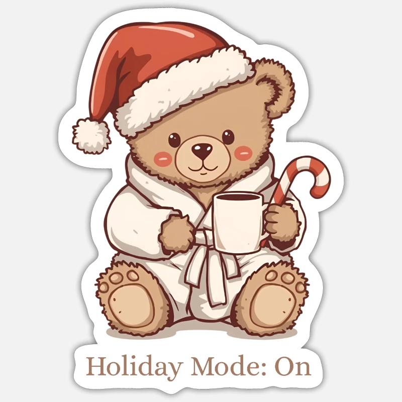 Cozy Teddy Xmas – Mode vacances : Activé Sticker taille S (10 x 10 cm)