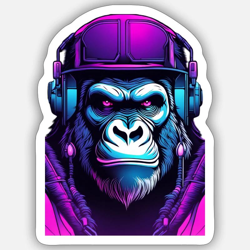 Gorille DJ Neon - Sticker taille S (10 x 10 cm) - blanc mat