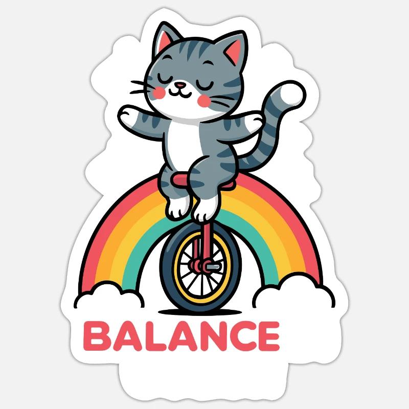 Équilibre du chat sur arc-en-ciel Sticker taille S (10 x 10 cm)