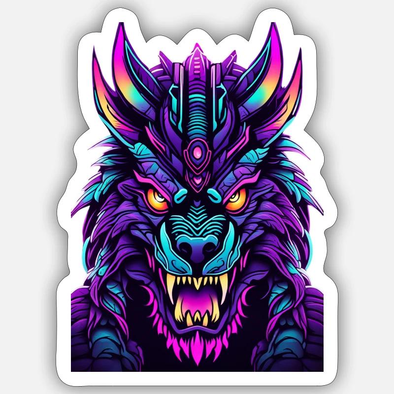 Neon Wolfsgeist - Sticker Größe S (10 x 10 cm) - Mattweiß