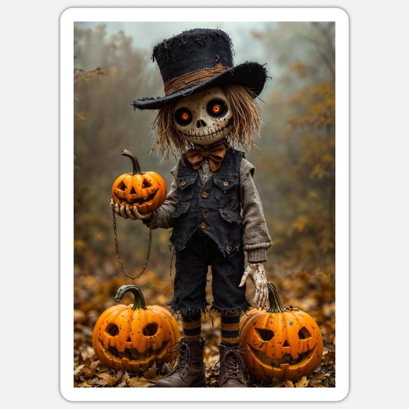 Haunted Scarecrow with Jack-O-Lanterns - Sticker size S (10 x 10 cm) - white matte