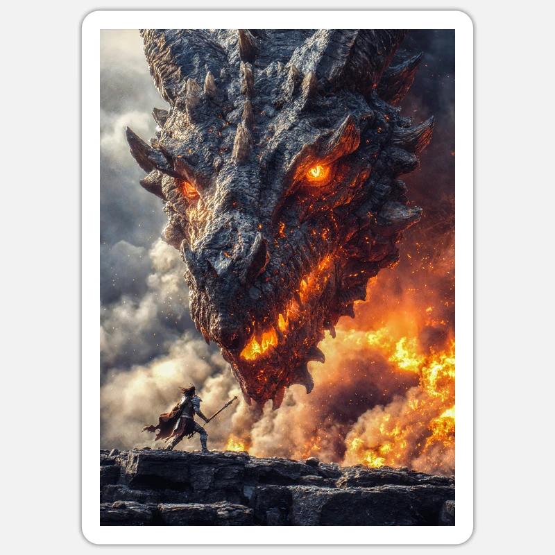 Dragon Clash Feurige Kriegsfront - Sticker Größe S (10 x 10 cm) - Mattweiß