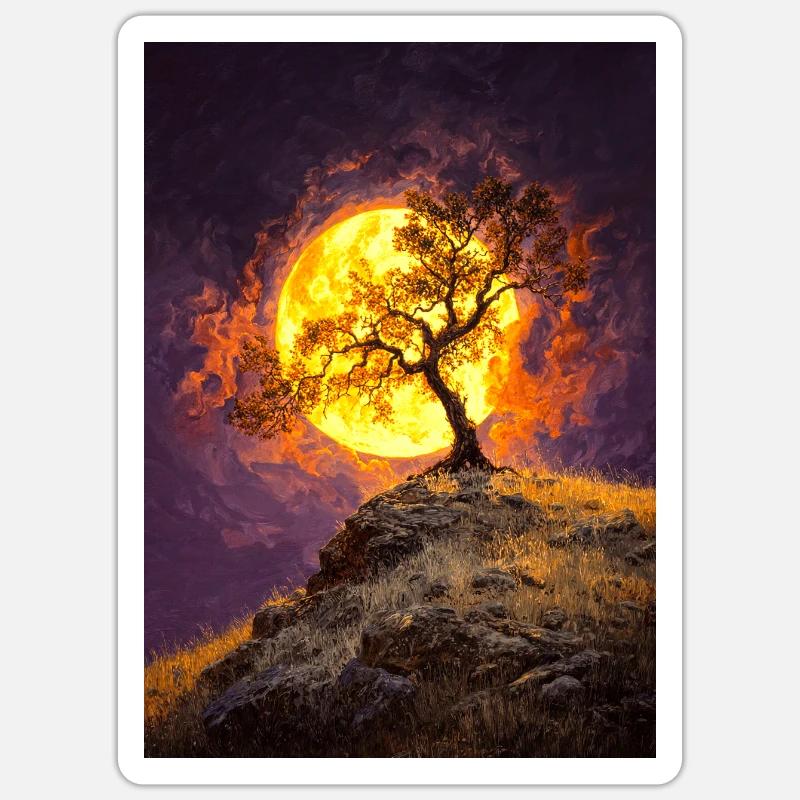 Moonlit Lone Tree on Cliff Sticker size S (10 x 10 cm)