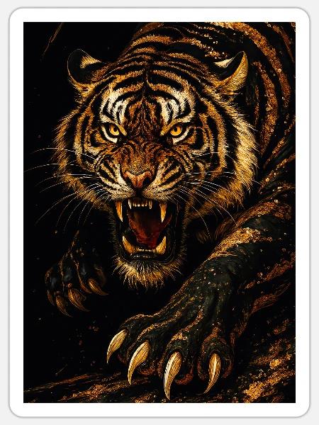 Tigerwut auf dunklem Boden - Sticker Größe S (10 x 10 cm) - Mattweiß