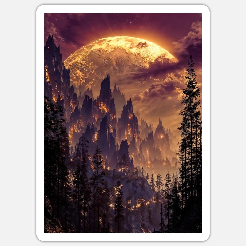 Fiery Summit at Dusk - Sticker size S (10 x 10 cm) - white matte