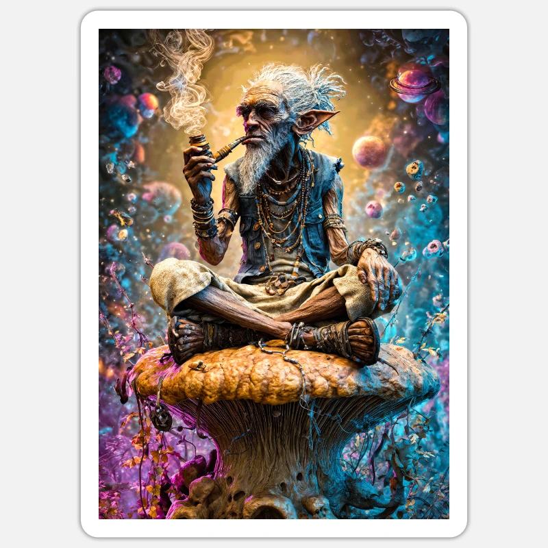 Psychédélique Goblin Sauge sur champignon - Sticker taille S (10 x 10 cm) - blanc mat