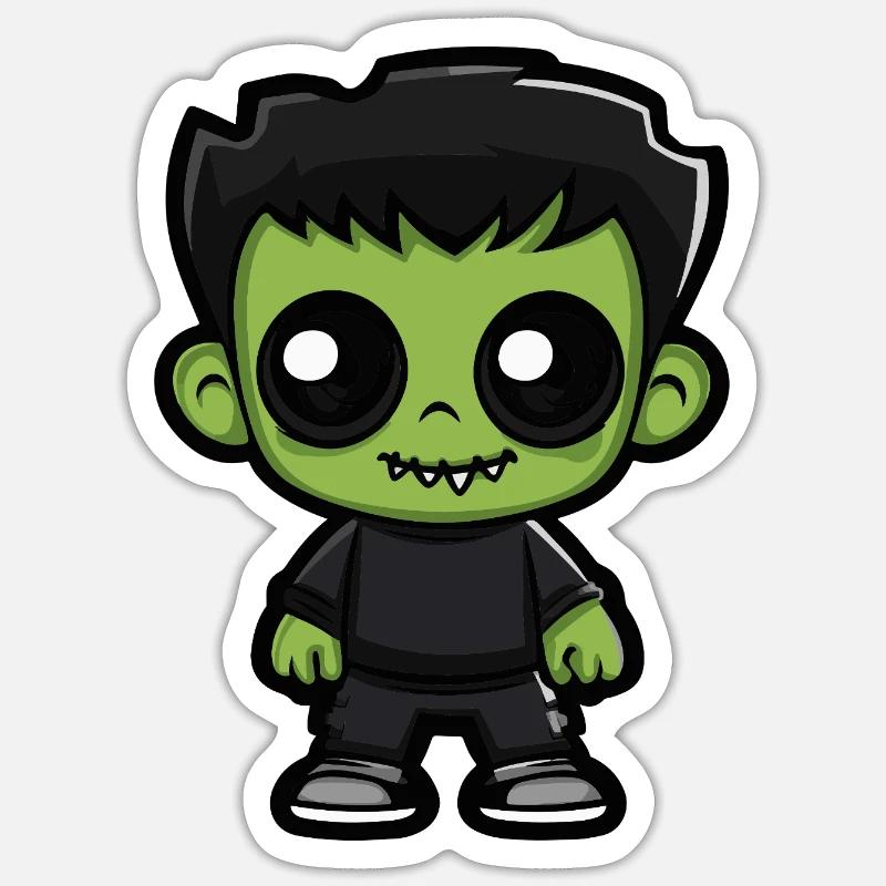 Zombie Halloween Bande dessinée mignonne - Sticker taille S (10 x 10 cm) - blanc mat