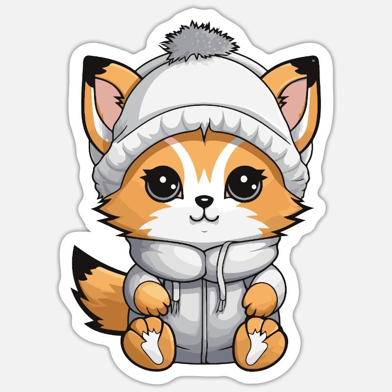 Fuchs Winter Comic - Sticker Größe S (10 x 10 cm) - Mattweiß