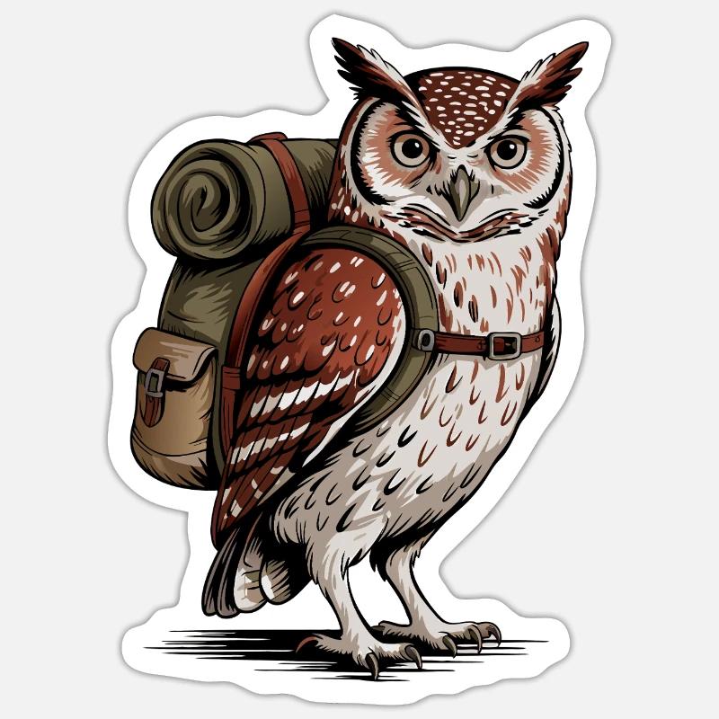 Forest owl with backpack - Sticker size S (10 x 10 cm) - white matte