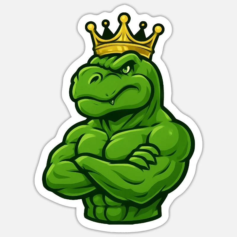 Starker T-Rex Dinosaurier mit Krone Selbstbewusst  - Sticker Größe S (10 x 10 cm) - Mattweiß
