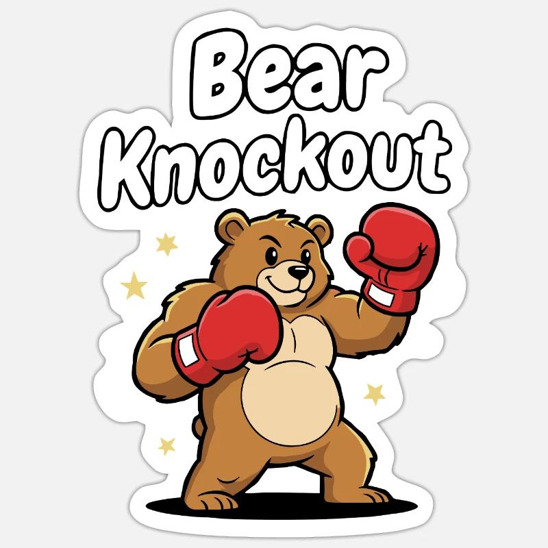 Boxender Bär Knockout Sticker Größe S (10 x 10 cm)