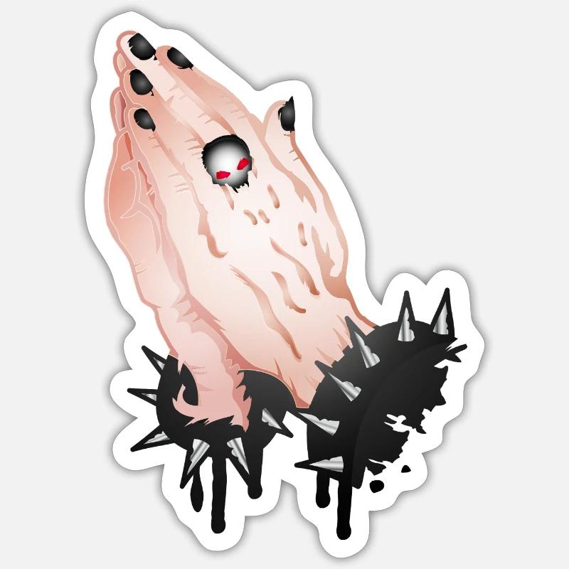 Gothic Praying Hands with Skull Ring - Sticker size S (10 x 10 cm) - white matte