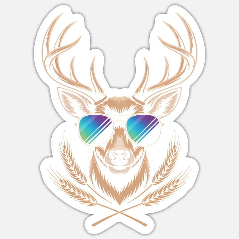 Cerf avec bois - Sticker taille S (10 x 10 cm) - blanc mat