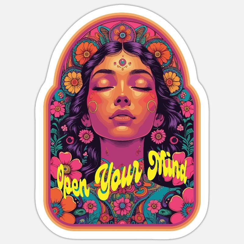 Open Your Mind Psytrance Kandi Bloom - Sticker taille S (10 x 10 cm) - blanc mat
