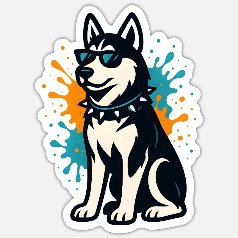 Siberian Husky im Spray-Graffiti mit Sonnenbrille - Sticker Größe S (10 x 10 cm) - Mattweiß
