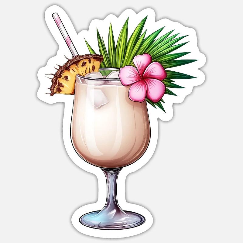 Pina Colada Cocktail - Sticker taille S (10 x 10 cm) - blanc mat