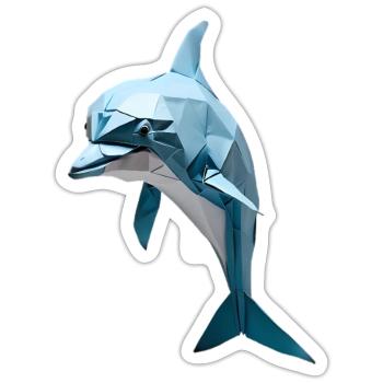 Blue Low-Poly Dolphin - Sticker size S (10 x 10 cm) - white matte - Front
