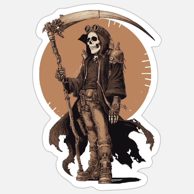 Steampunk Grim Reaper – Style Industriel - Sticker taille S (10 x 10 cm) - blanc mat