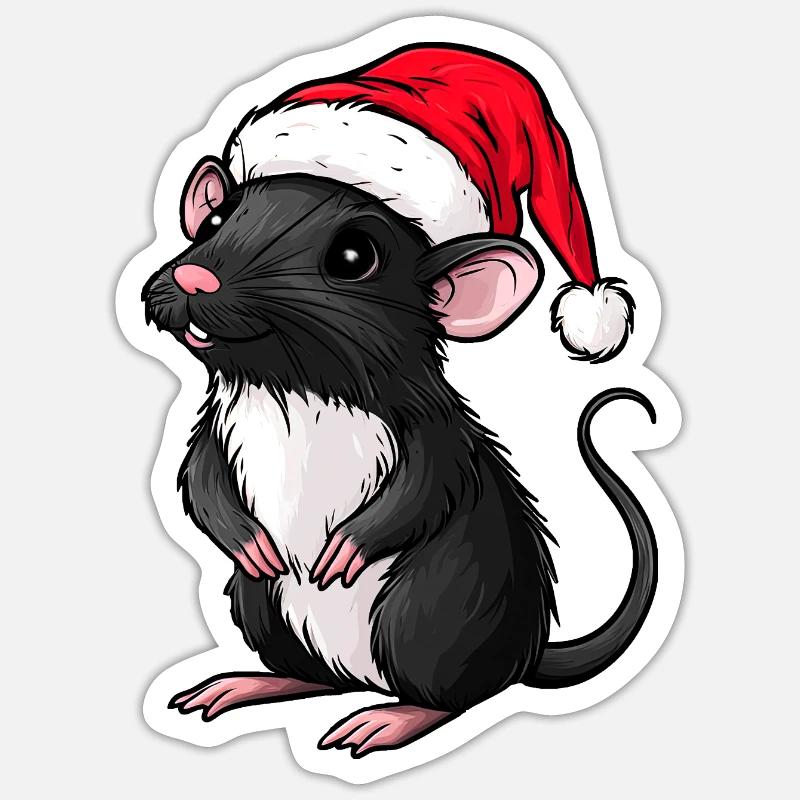 Rat de Noël - Sticker taille S (10 x 10 cm) - blanc mat