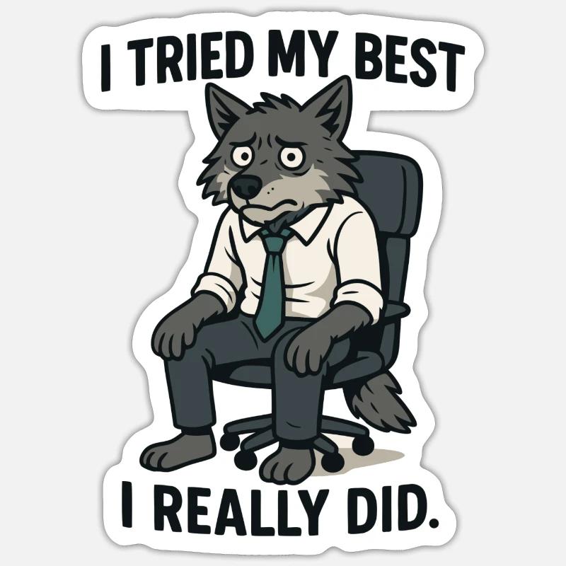 Loup de bureau avec cravate - Sticker taille S (10 x 10 cm) - blanc mat