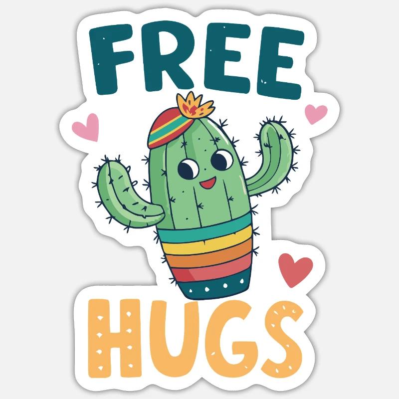 Cactus Mignon Câlins Gratuits - Sticker taille S (10 x 10 cm) - blanc mat
